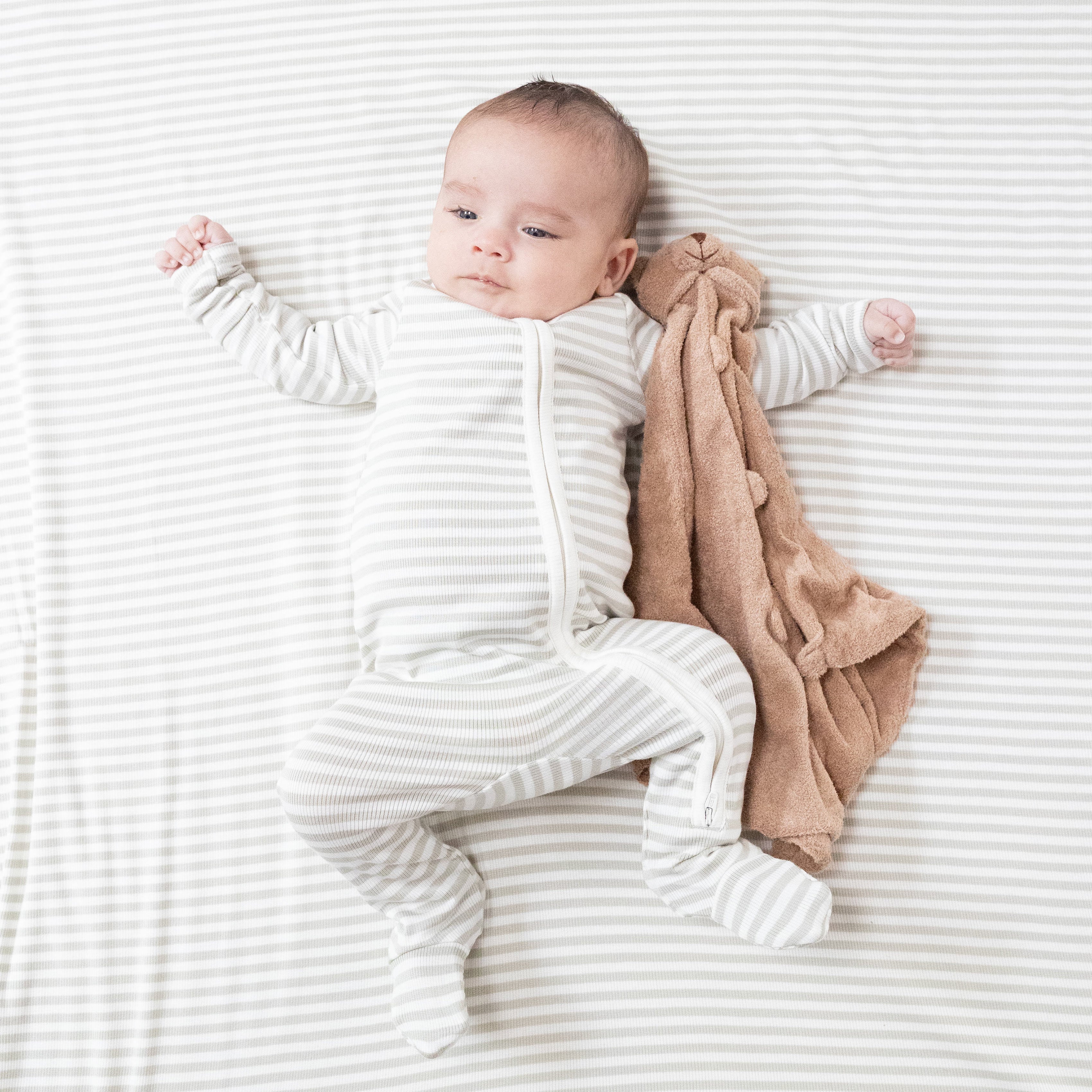 Stripe - Mineral- Grey/White - 2 Way Zipper Footie